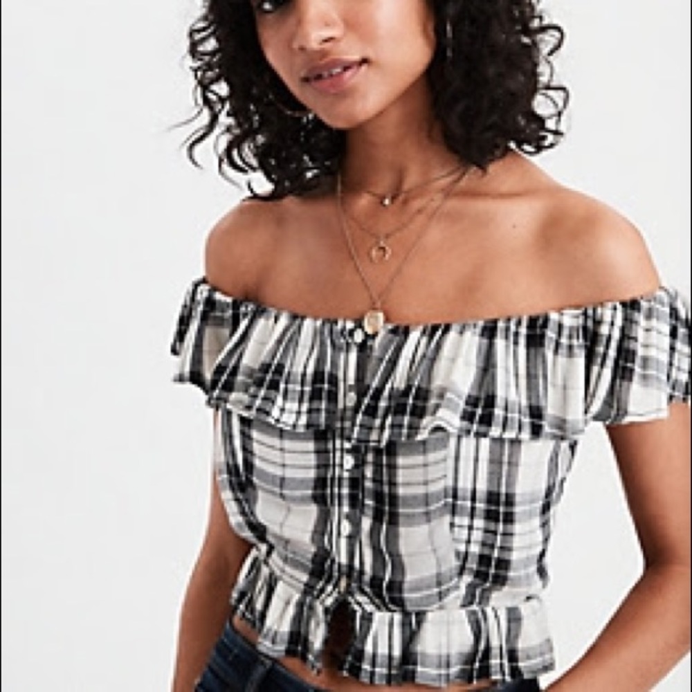 American Eagle Plaid Off The Shoulder Top
